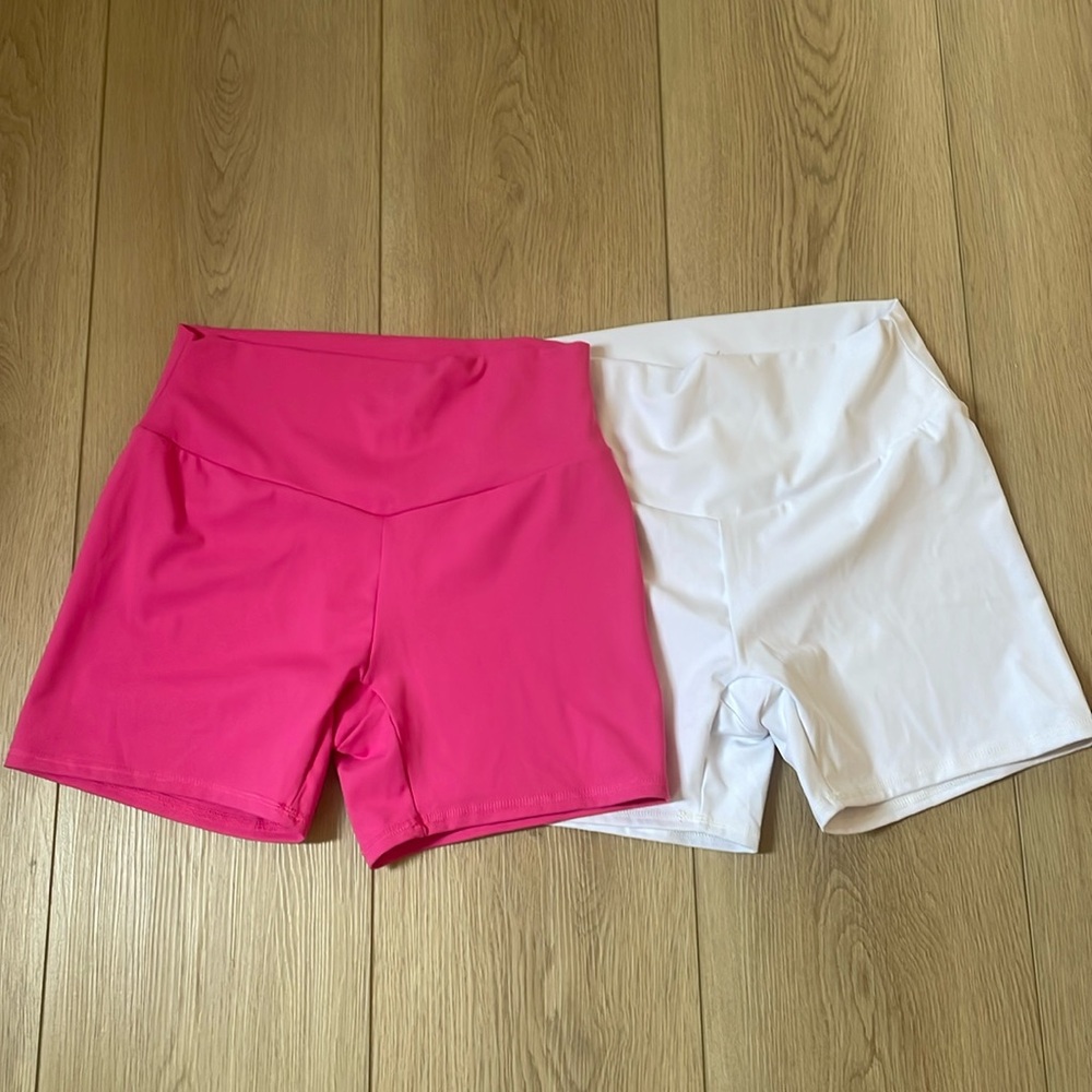 RBX 2 pair, hot pink and white biker shorts, large, never worn.